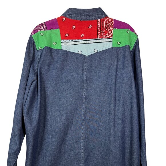 Lemongrass Western Denim Bandana Patchwork Shirt SZ Large - Picture 3 of 9